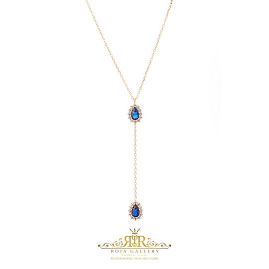 گردنبند طرح جواهر اشکی دوبل آبی - کد N-77379
