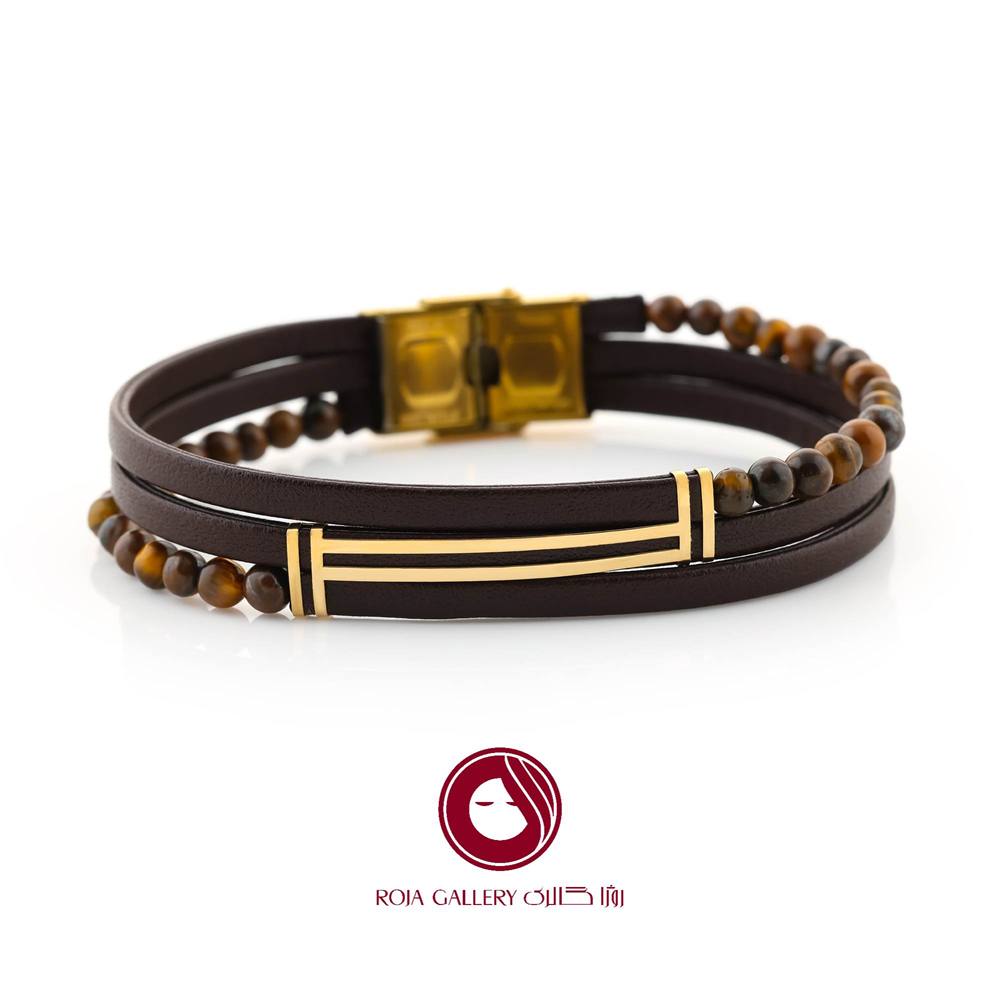 دستبند چرم و طلا مردانه - کد LB-74883